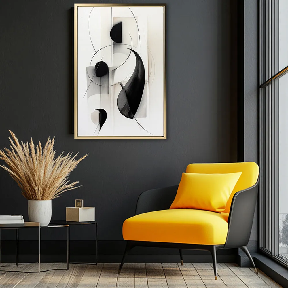 Canvas Wall Art Stretched Over Wooden Frame with Floating Frame and Black Circles Painting CV4118