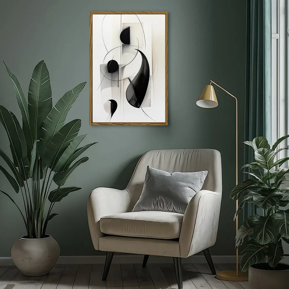Canvas Wall Art Stretched Over Wooden Frame with Floating Frame and Black Circles Painting CV4118