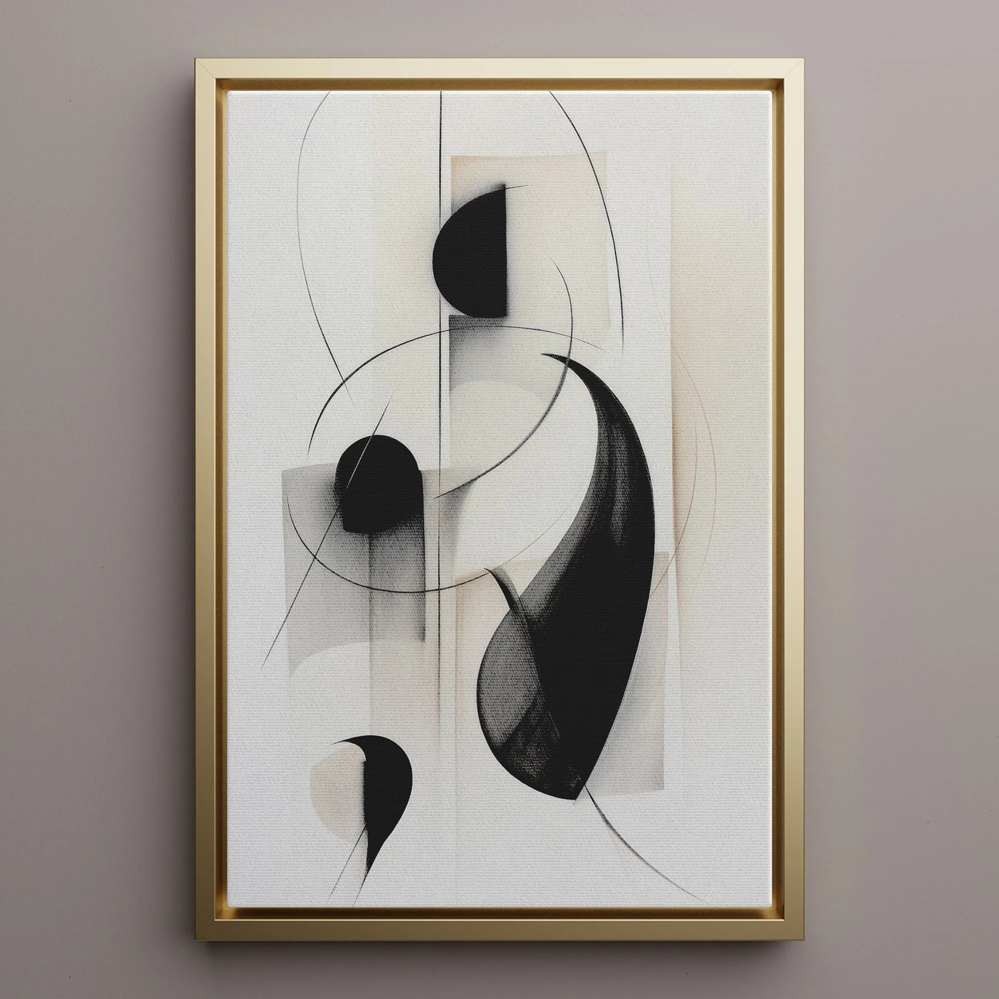 Canvas Wall Art Stretched Over Wooden Frame with Floating Frame and Black Circles Painting CV4118