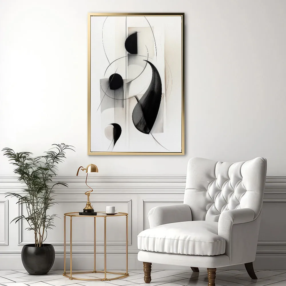 Canvas Wall Art Stretched Over Wooden Frame with Floating Frame and Black Circles Painting CV4118