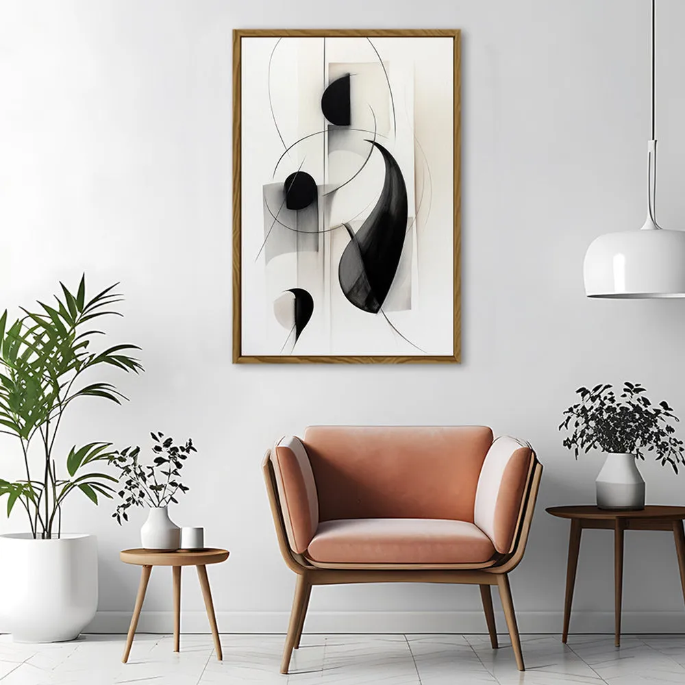 Canvas Wall Art Stretched Over Wooden Frame with Floating Frame and Black Circles Painting CV4118