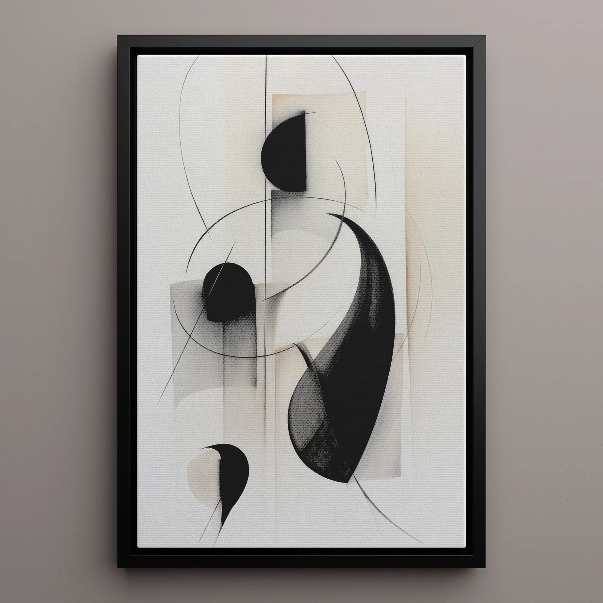 Canvas Wall Art Stretched Over Wooden Frame with Floating Frame and Black Circles Painting CV4118