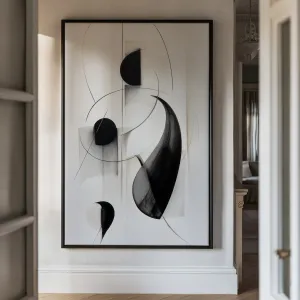 Canvas Wall Art Stretched Over Wooden Frame with Floating Frame and Black Circles Painting CV4118