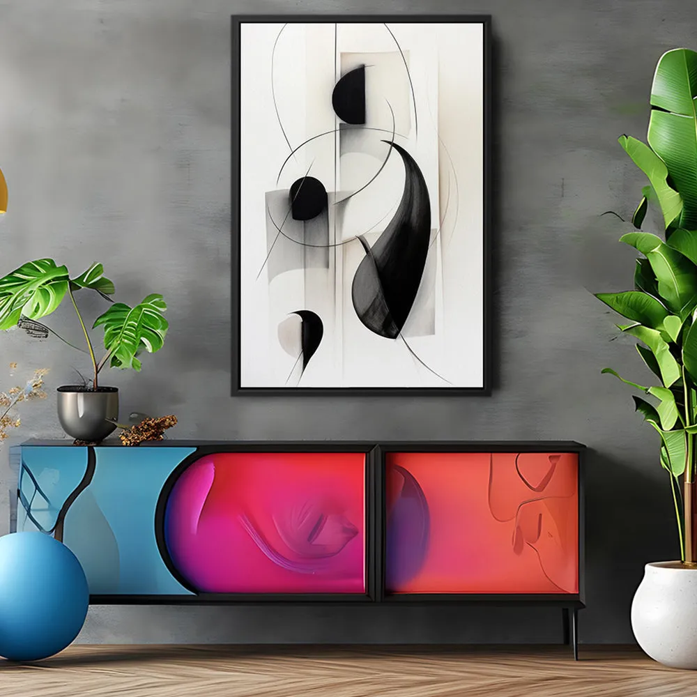 Canvas Wall Art Stretched Over Wooden Frame with Floating Frame and Black Circles Painting CV4118