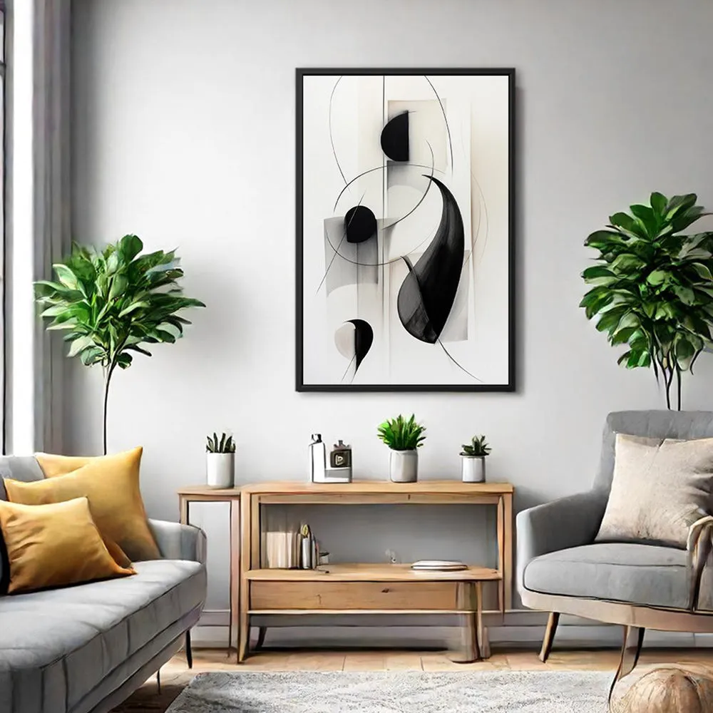 Canvas Wall Art Stretched Over Wooden Frame with Floating Frame and Black Circles Painting CV4118