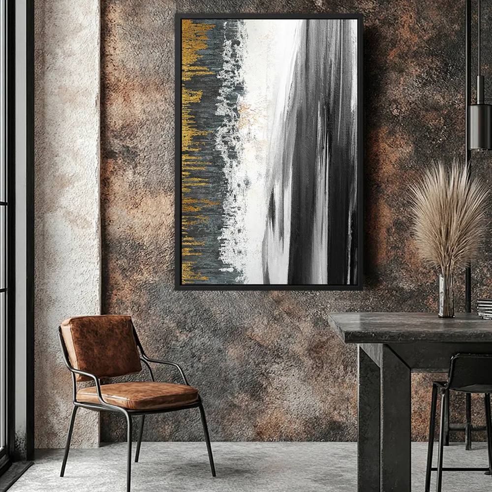 Canvas Wall Art Stretched Over Wooden Frame with Floating Frame and Black Lake Abstract Painting CV4120