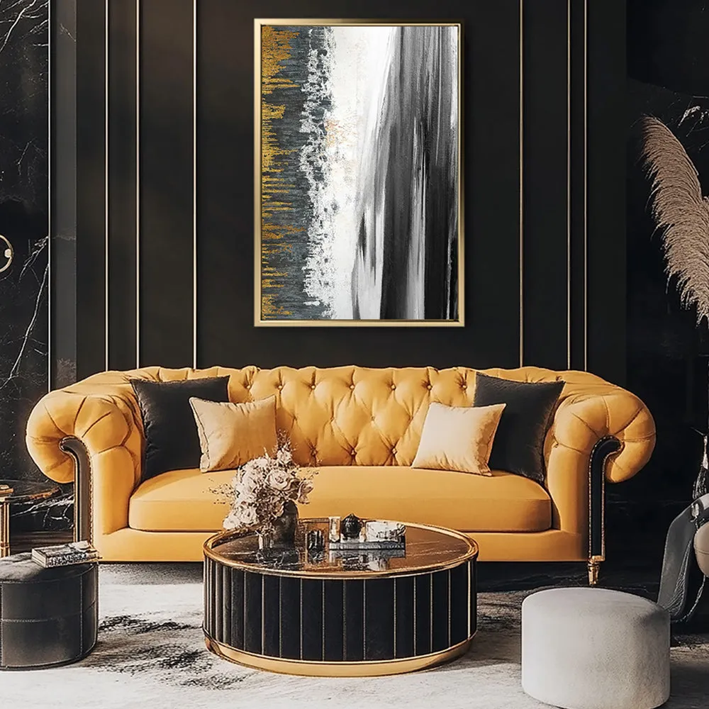 Canvas Wall Art Stretched Over Wooden Frame with Floating Frame and Black Lake Abstract Painting CV4120