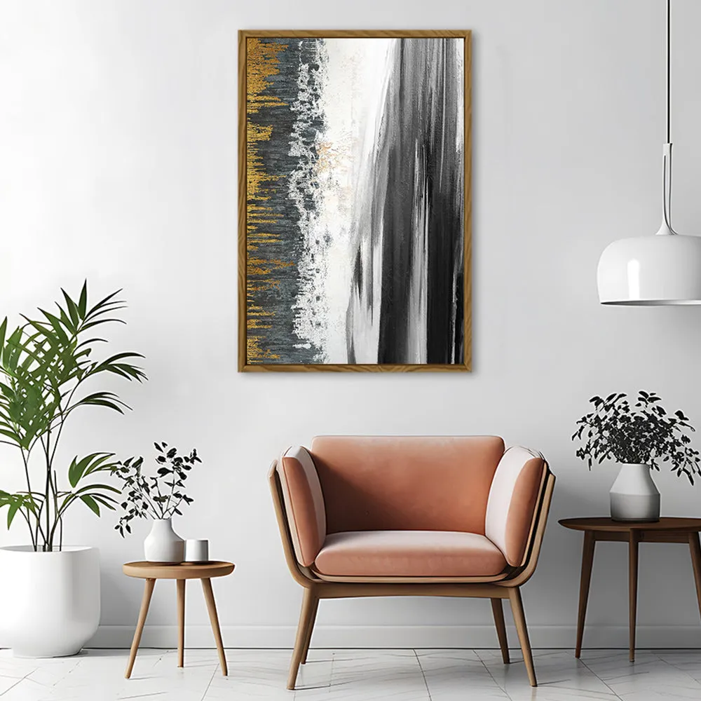 Canvas Wall Art Stretched Over Wooden Frame with Floating Frame and Black Lake Abstract Painting CV4120