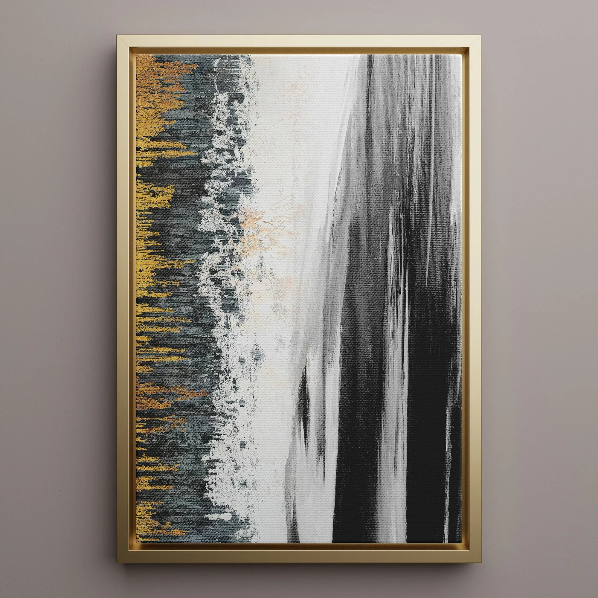 Canvas Wall Art Stretched Over Wooden Frame with Floating Frame and Black Lake Abstract Painting CV4120