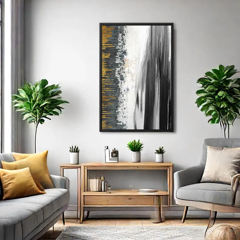 Canvas Wall Art Stretched Over Wooden Frame with Floating Frame and Black Lake Abstract Painting CV4120