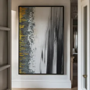 Canvas Wall Art Stretched Over Wooden Frame with Floating Frame and Black Lake Abstract Painting CV4120
