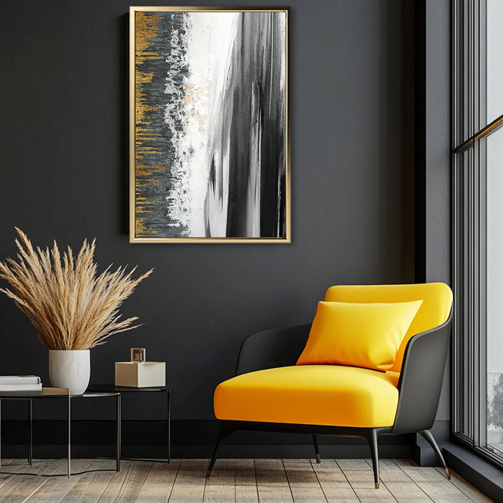 Canvas Wall Art Stretched Over Wooden Frame with Floating Frame and Black Lake Abstract Painting CV4120