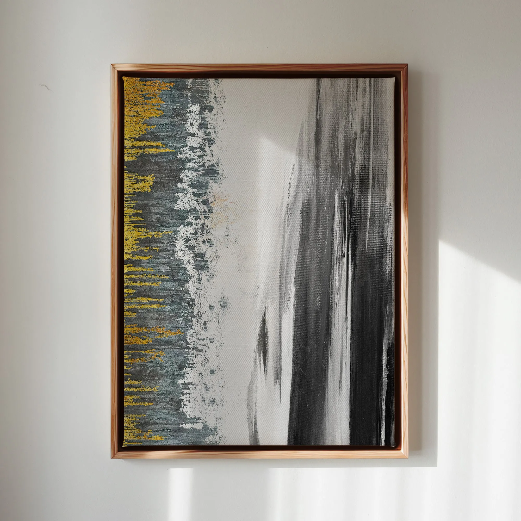 Canvas Wall Art Stretched Over Wooden Frame with Floating Frame and Black Lake Abstract Painting CV4120