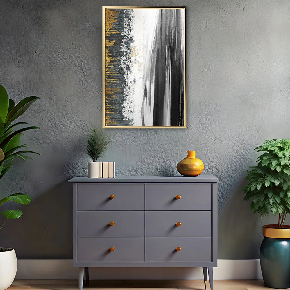 Canvas Wall Art Stretched Over Wooden Frame with Floating Frame and Black Lake Abstract Painting CV4120
