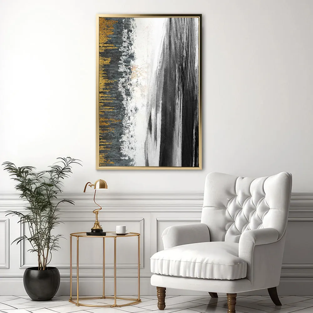 Canvas Wall Art Stretched Over Wooden Frame with Floating Frame and Black Lake Abstract Painting CV4120