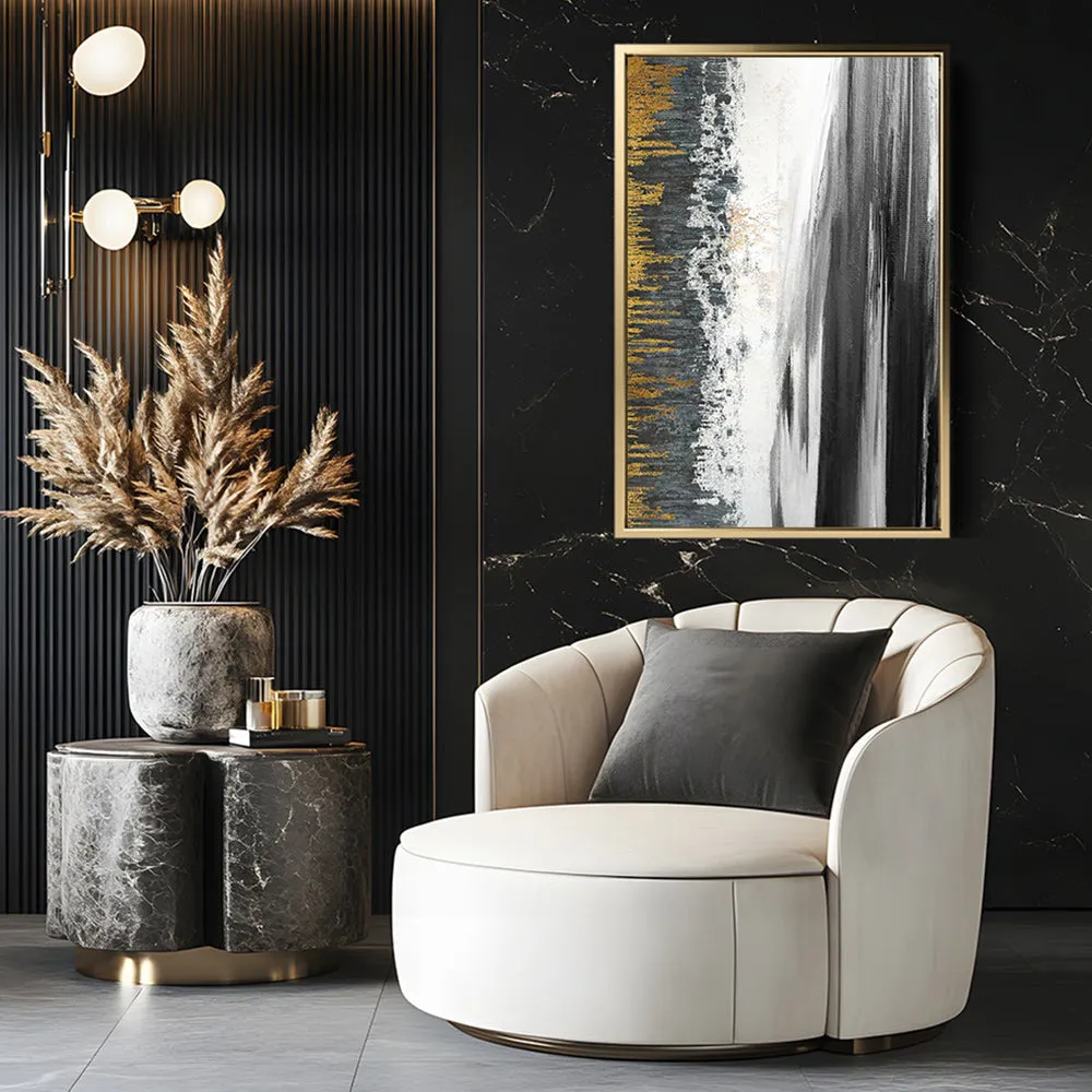 Canvas Wall Art Stretched Over Wooden Frame with Floating Frame and Black Lake Abstract Painting CV4120