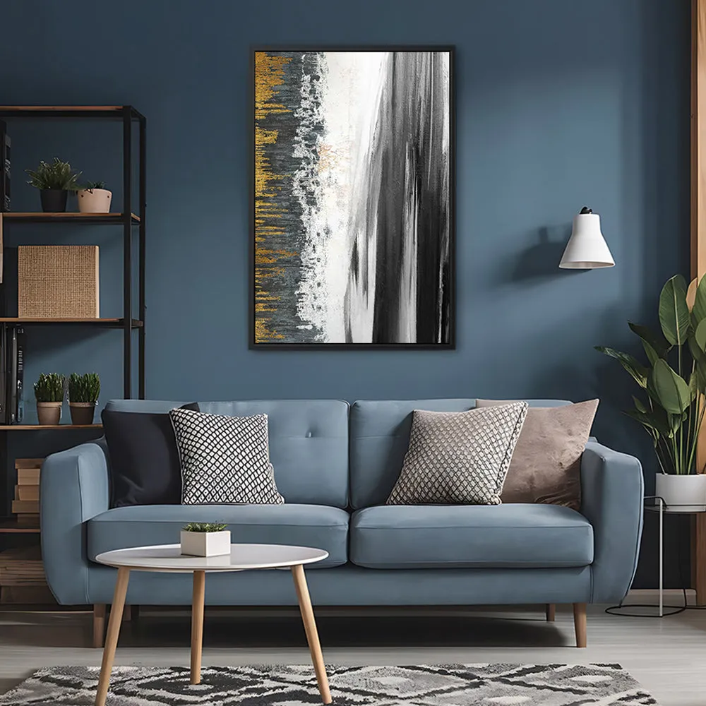 Canvas Wall Art Stretched Over Wooden Frame with Floating Frame and Black Lake Abstract Painting CV4120