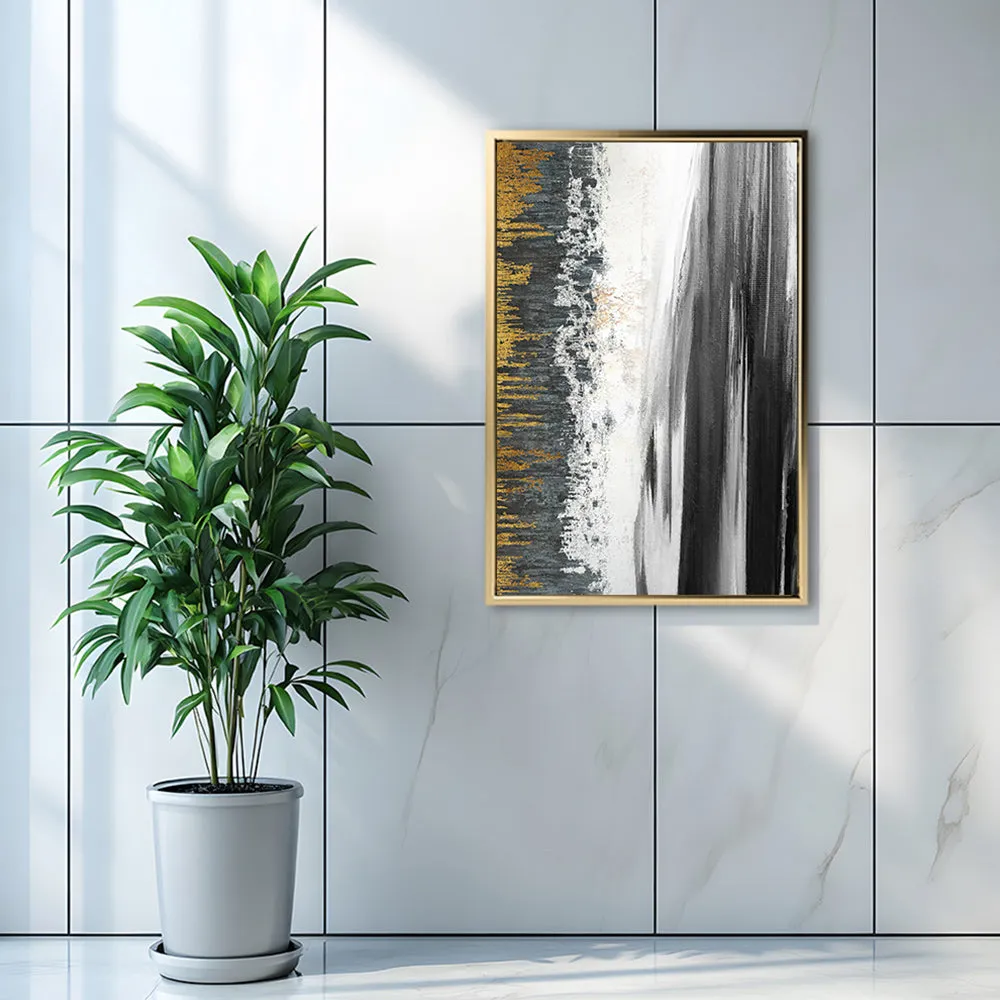Canvas Wall Art Stretched Over Wooden Frame with Floating Frame and Black Lake Abstract Painting CV4120