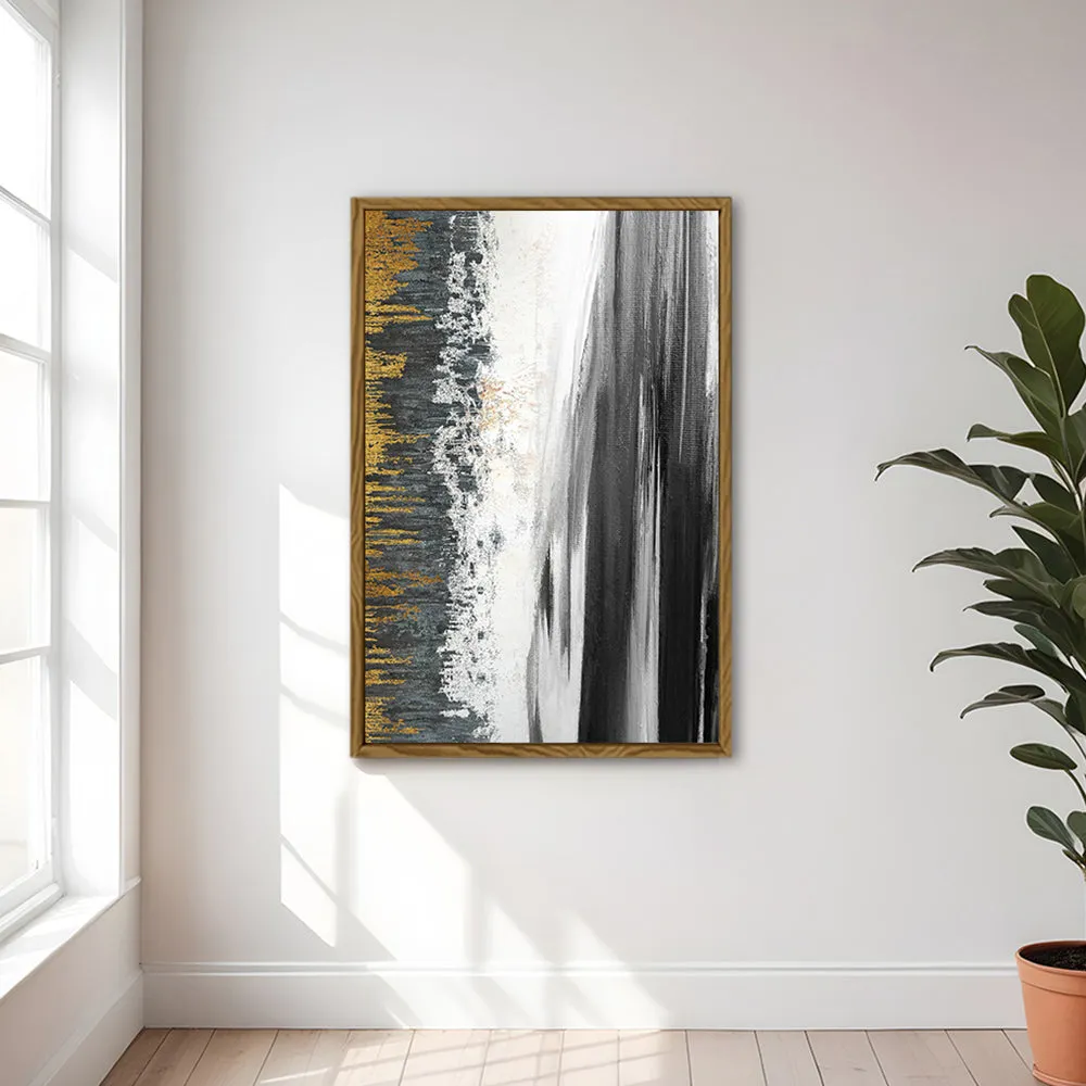 Canvas Wall Art Stretched Over Wooden Frame with Floating Frame and Black Lake Abstract Painting CV4120