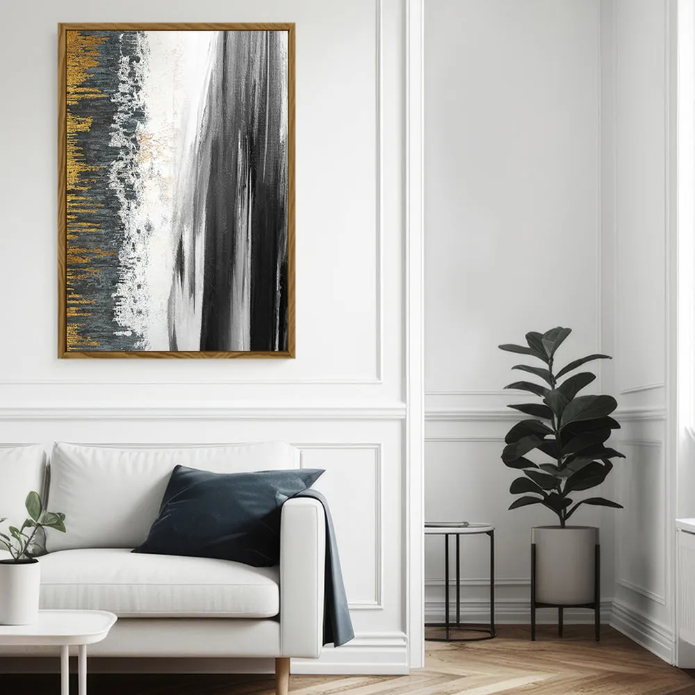 Canvas Wall Art Stretched Over Wooden Frame with Floating Frame and Black Lake Abstract Painting CV4120