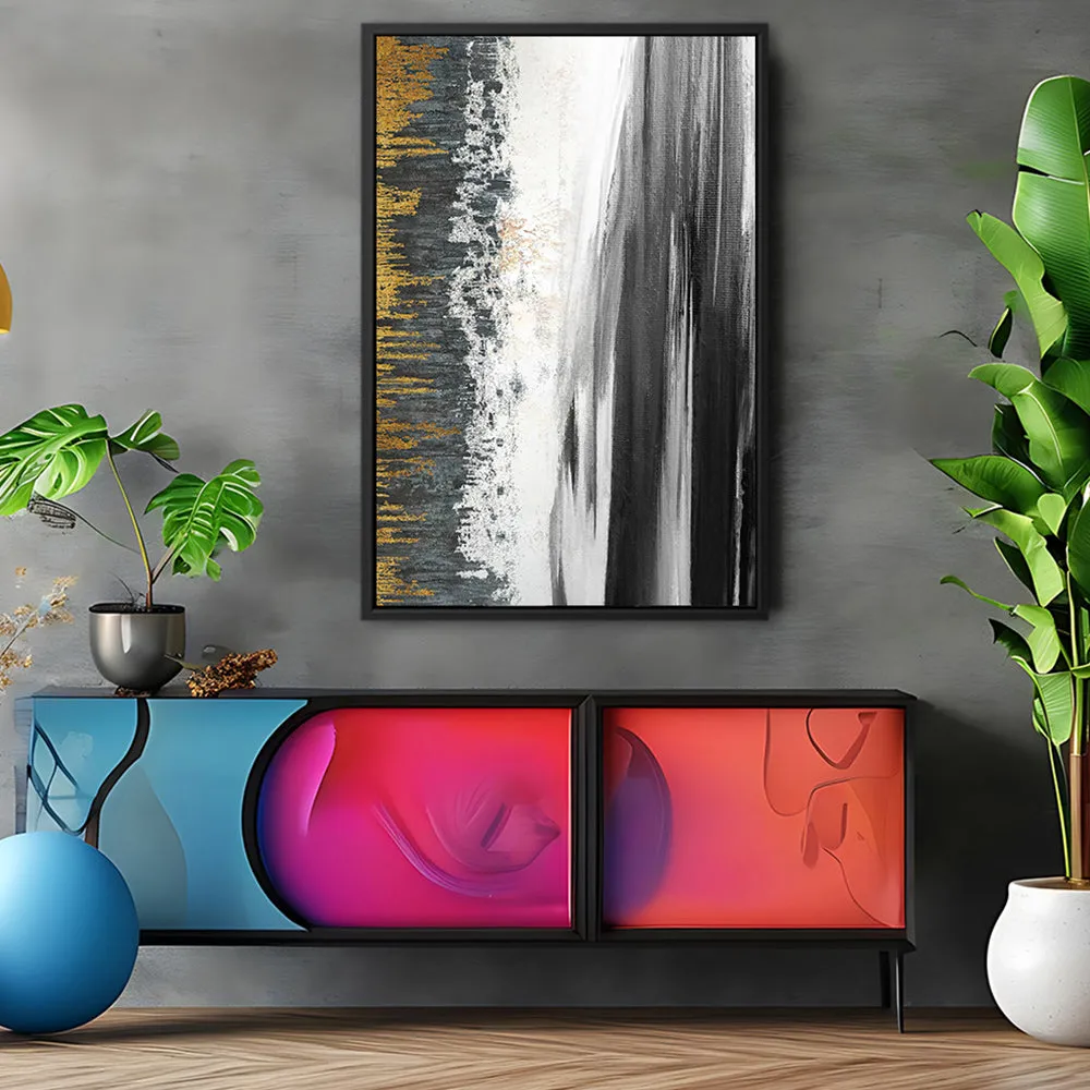 Canvas Wall Art Stretched Over Wooden Frame with Floating Frame and Black Lake Abstract Painting CV4120