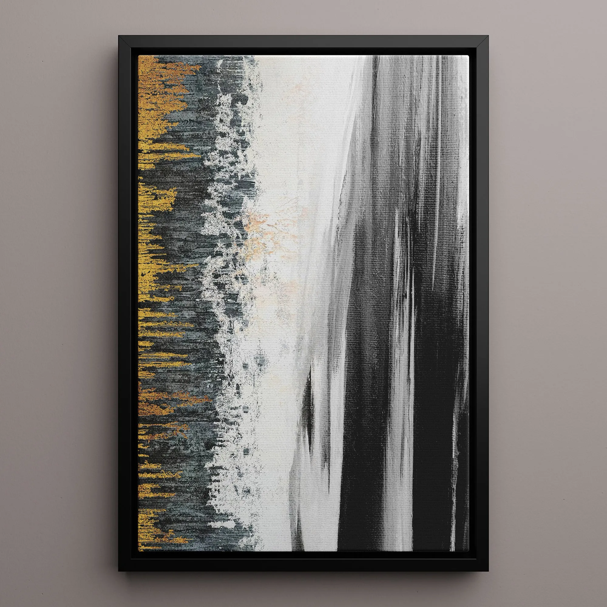Canvas Wall Art Stretched Over Wooden Frame with Floating Frame and Black Lake Abstract Painting CV4120