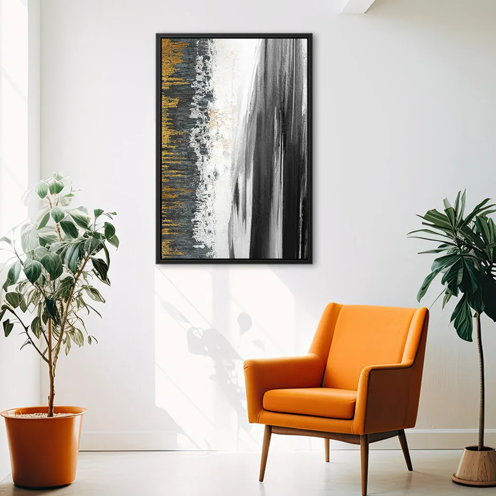 Canvas Wall Art Stretched Over Wooden Frame with Floating Frame and Black Lake Abstract Painting CV4120