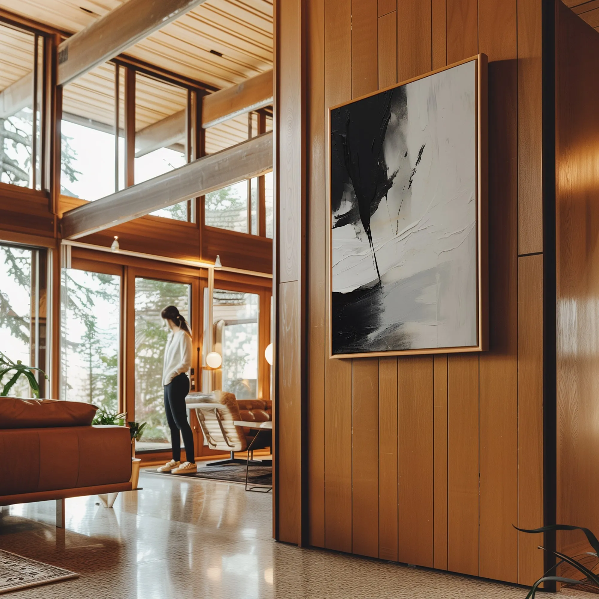 Canvas Wall Art Stretched Over Wooden Frame with Floating Frame and Black Stain Painting CV4125