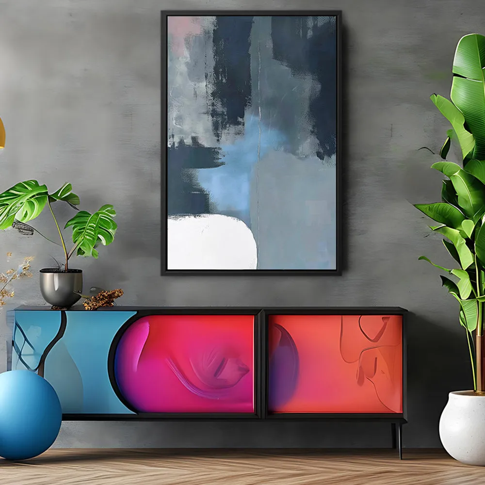 Canvas Wall Art Stretched Over Wooden Frame with Floating Frame and Blue Light Abstract Painting CV4127