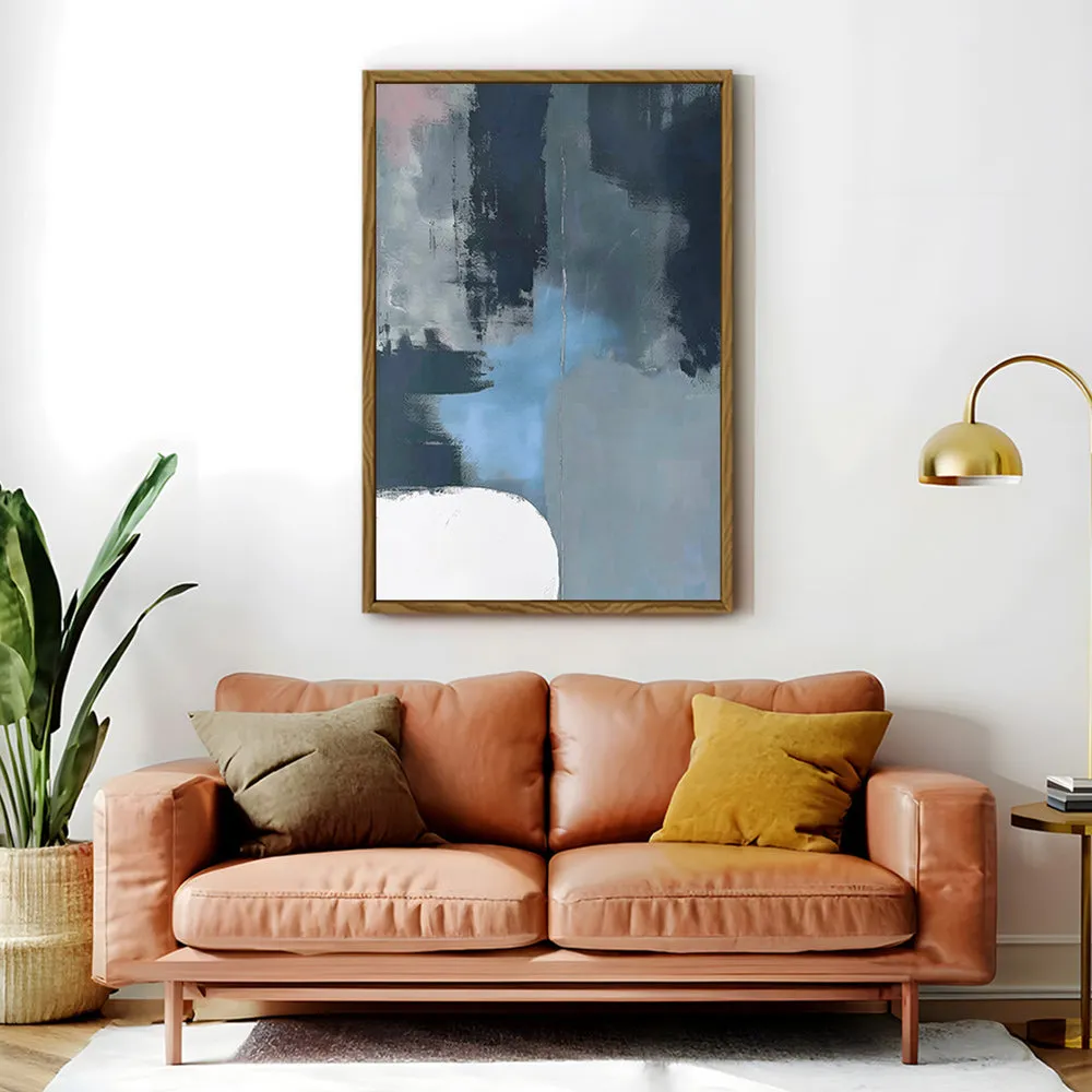 Canvas Wall Art Stretched Over Wooden Frame with Floating Frame and Blue Light Abstract Painting CV4127