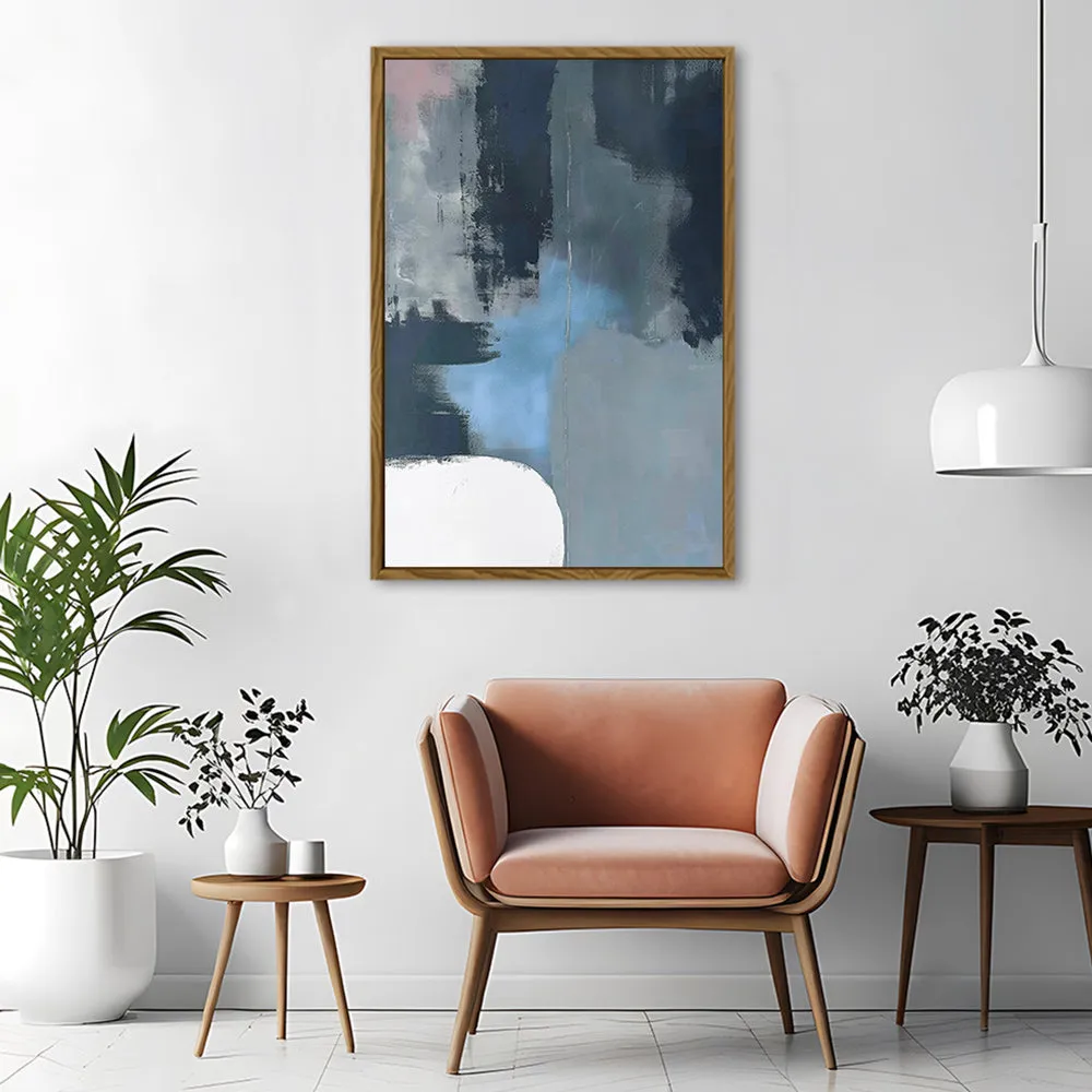 Canvas Wall Art Stretched Over Wooden Frame with Floating Frame and Blue Light Abstract Painting CV4127