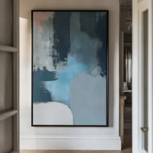 Canvas Wall Art Stretched Over Wooden Frame with Floating Frame and Blue Light Abstract Painting CV4127