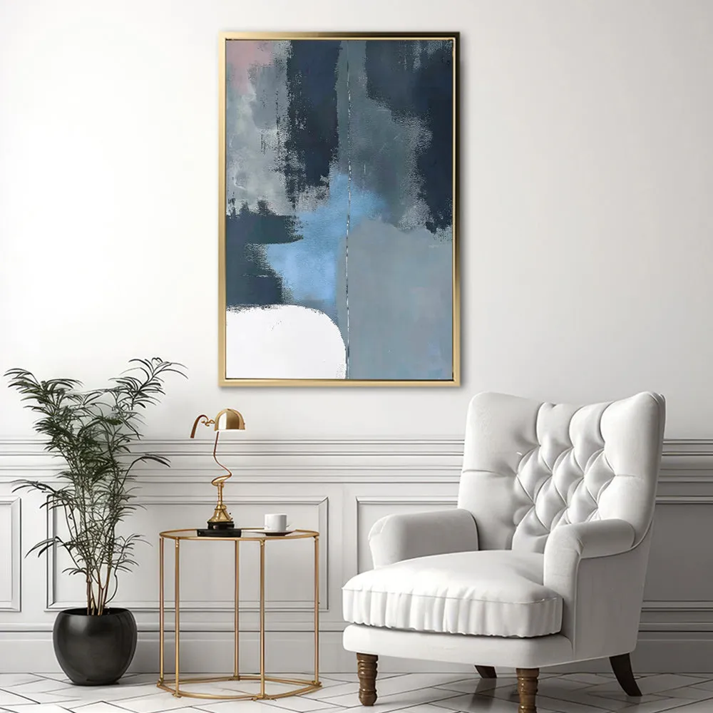 Canvas Wall Art Stretched Over Wooden Frame with Floating Frame and Blue Light Abstract Painting CV4127