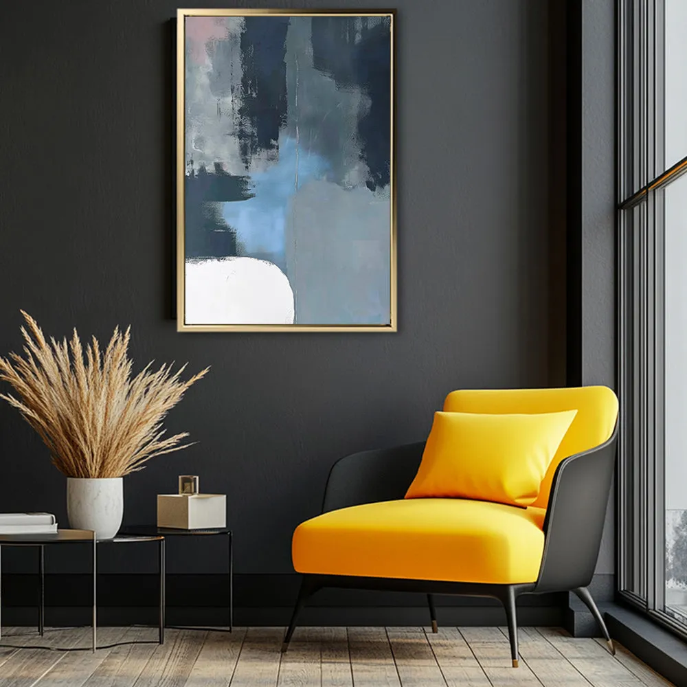 Canvas Wall Art Stretched Over Wooden Frame with Floating Frame and Blue Light Abstract Painting CV4127