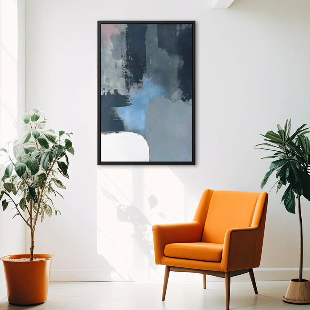 Canvas Wall Art Stretched Over Wooden Frame with Floating Frame and Blue Light Abstract Painting CV4127