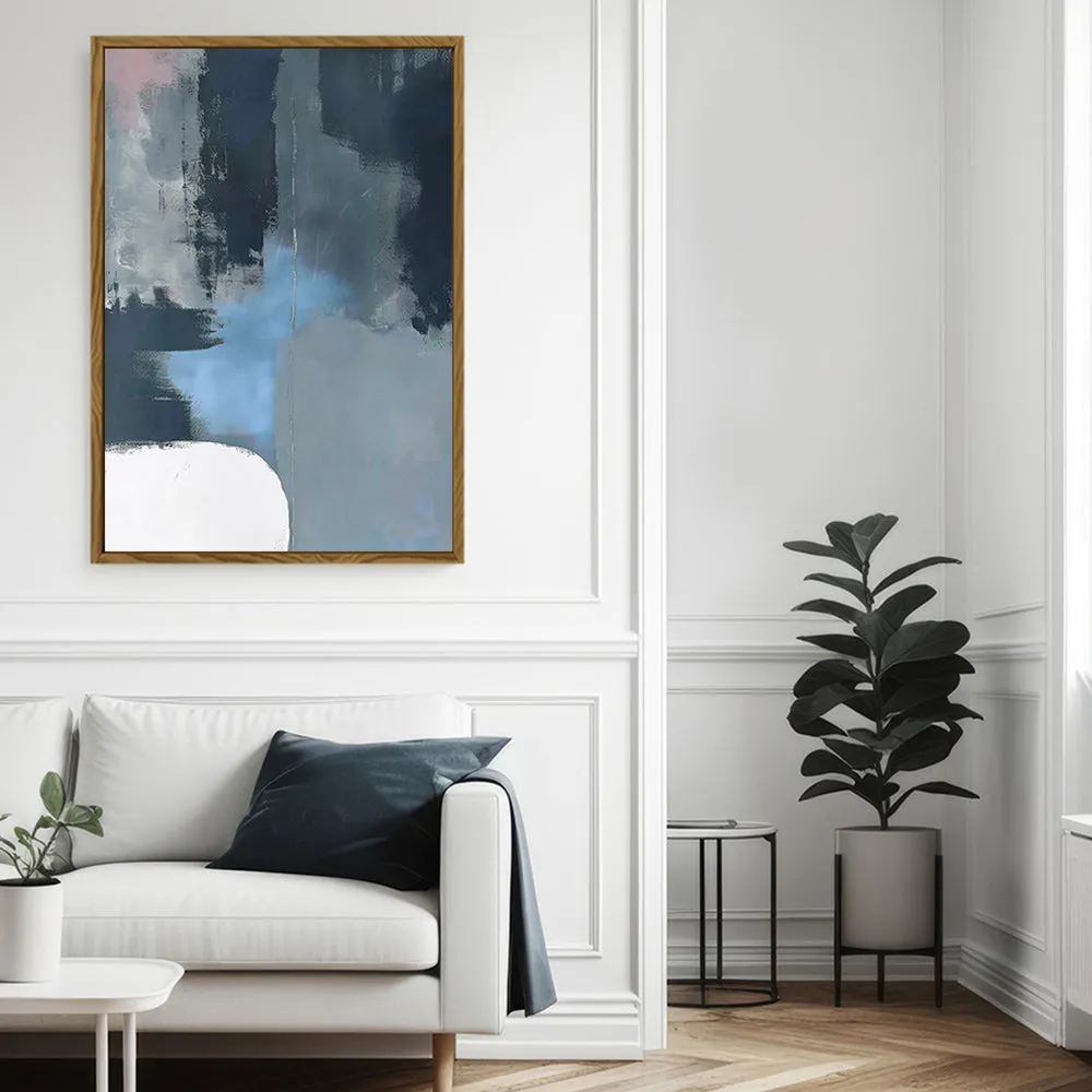 Canvas Wall Art Stretched Over Wooden Frame with Floating Frame and Blue Light Abstract Painting CV4127