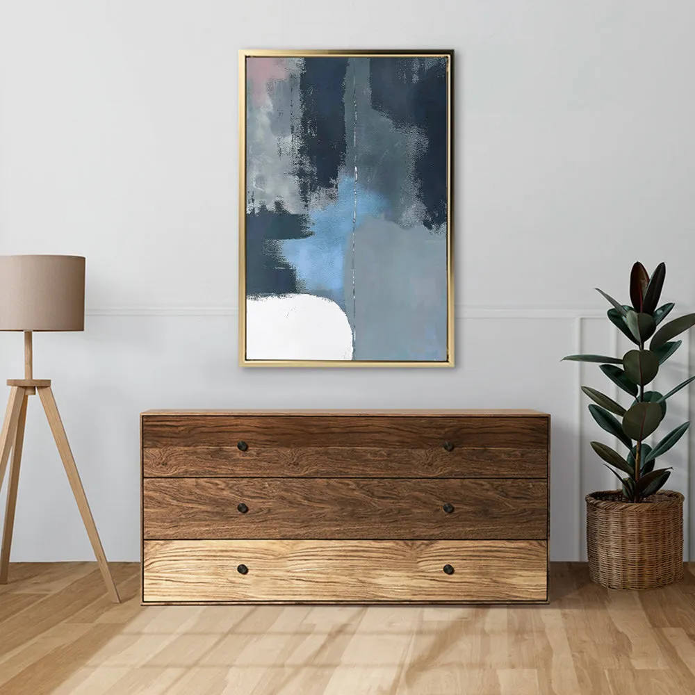 Canvas Wall Art Stretched Over Wooden Frame with Floating Frame and Blue Light Abstract Painting CV4127