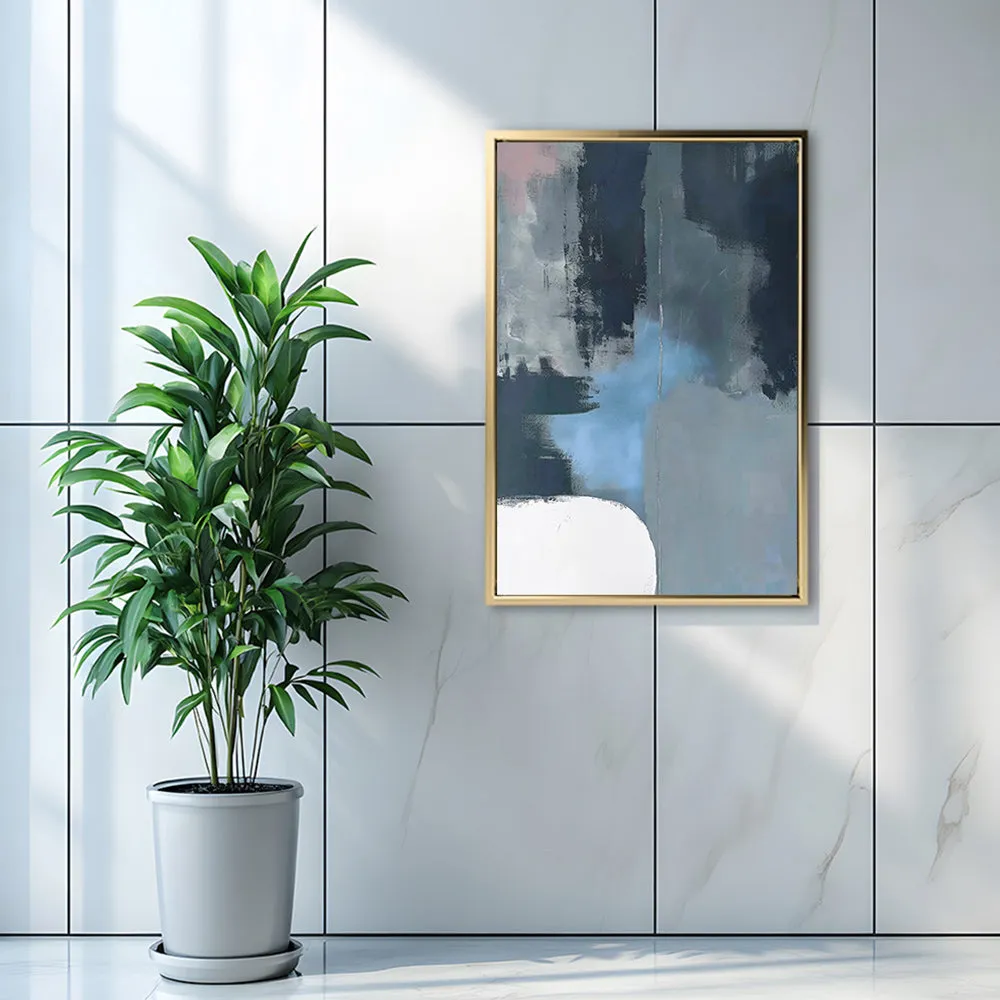 Canvas Wall Art Stretched Over Wooden Frame with Floating Frame and Blue Light Abstract Painting CV4127