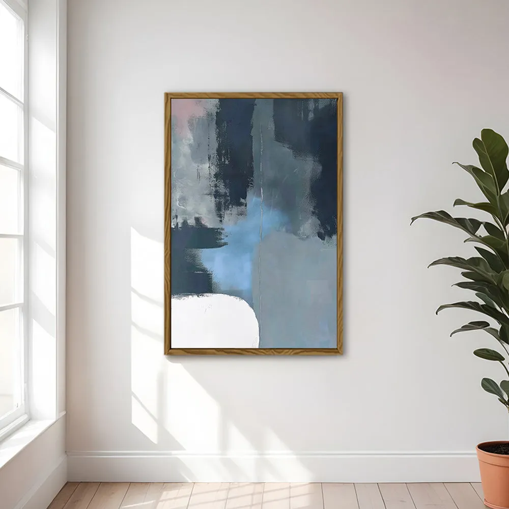 Canvas Wall Art Stretched Over Wooden Frame with Floating Frame and Blue Light Abstract Painting CV4127