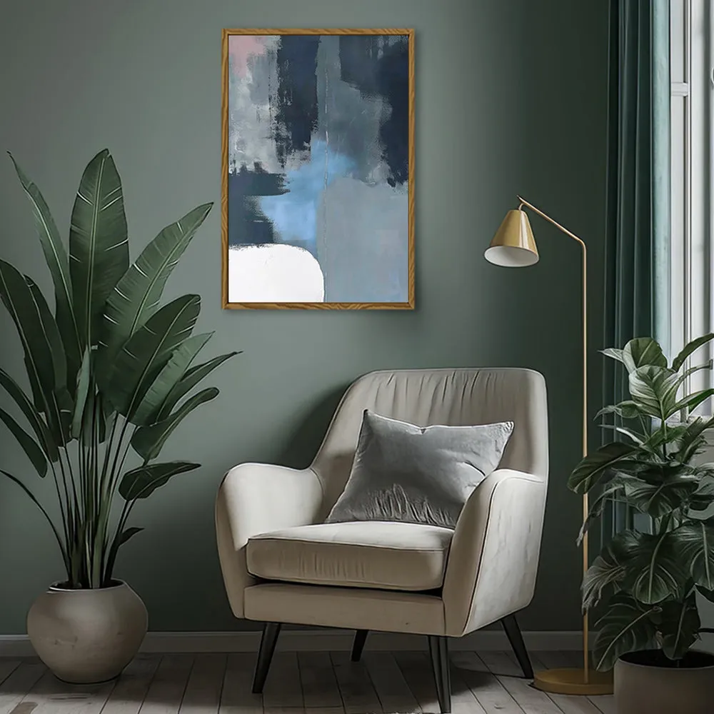 Canvas Wall Art Stretched Over Wooden Frame with Floating Frame and Blue Light Abstract Painting CV4127