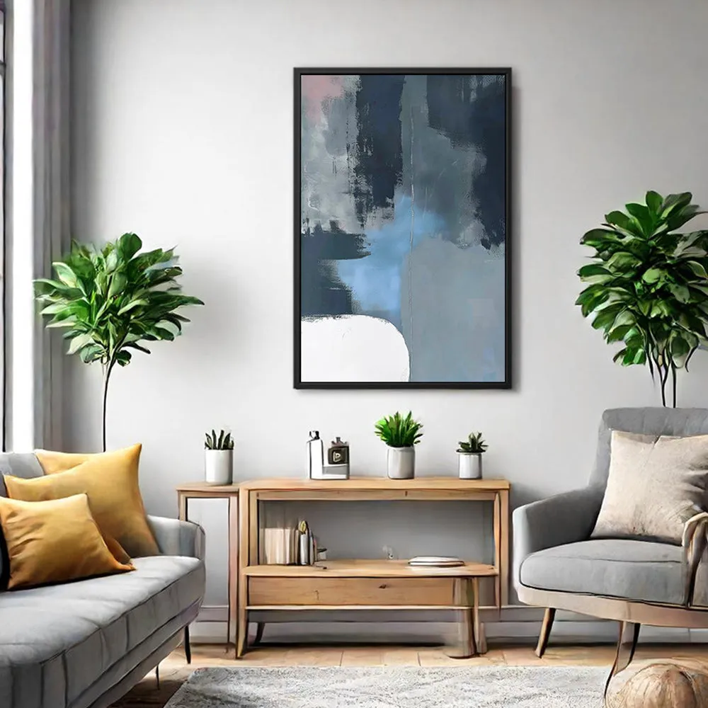 Canvas Wall Art Stretched Over Wooden Frame with Floating Frame and Blue Light Abstract Painting CV4127