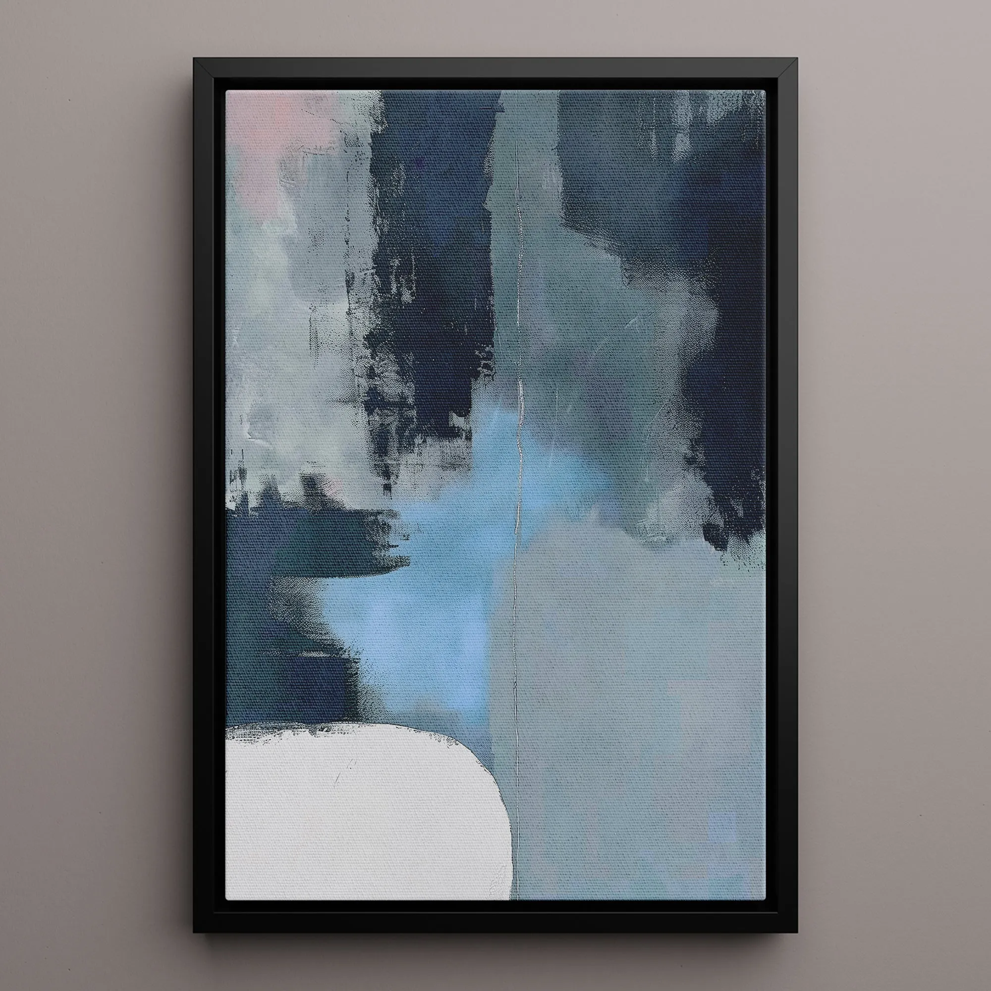 Canvas Wall Art Stretched Over Wooden Frame with Floating Frame and Blue Light Abstract Painting CV4127