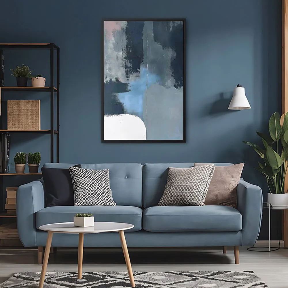 Canvas Wall Art Stretched Over Wooden Frame with Floating Frame and Blue Light Abstract Painting CV4127