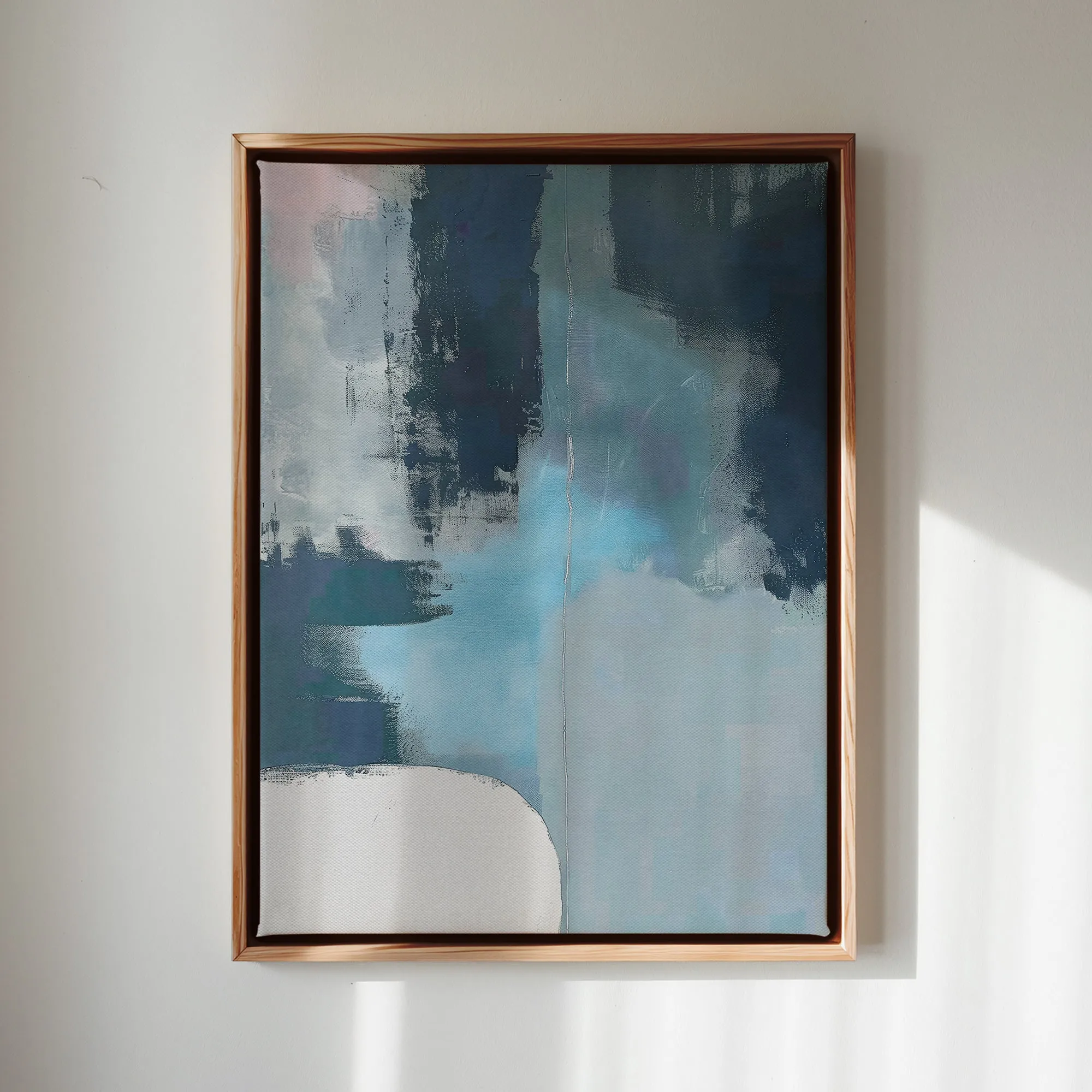 Canvas Wall Art Stretched Over Wooden Frame with Floating Frame and Blue Light Abstract Painting CV4127
