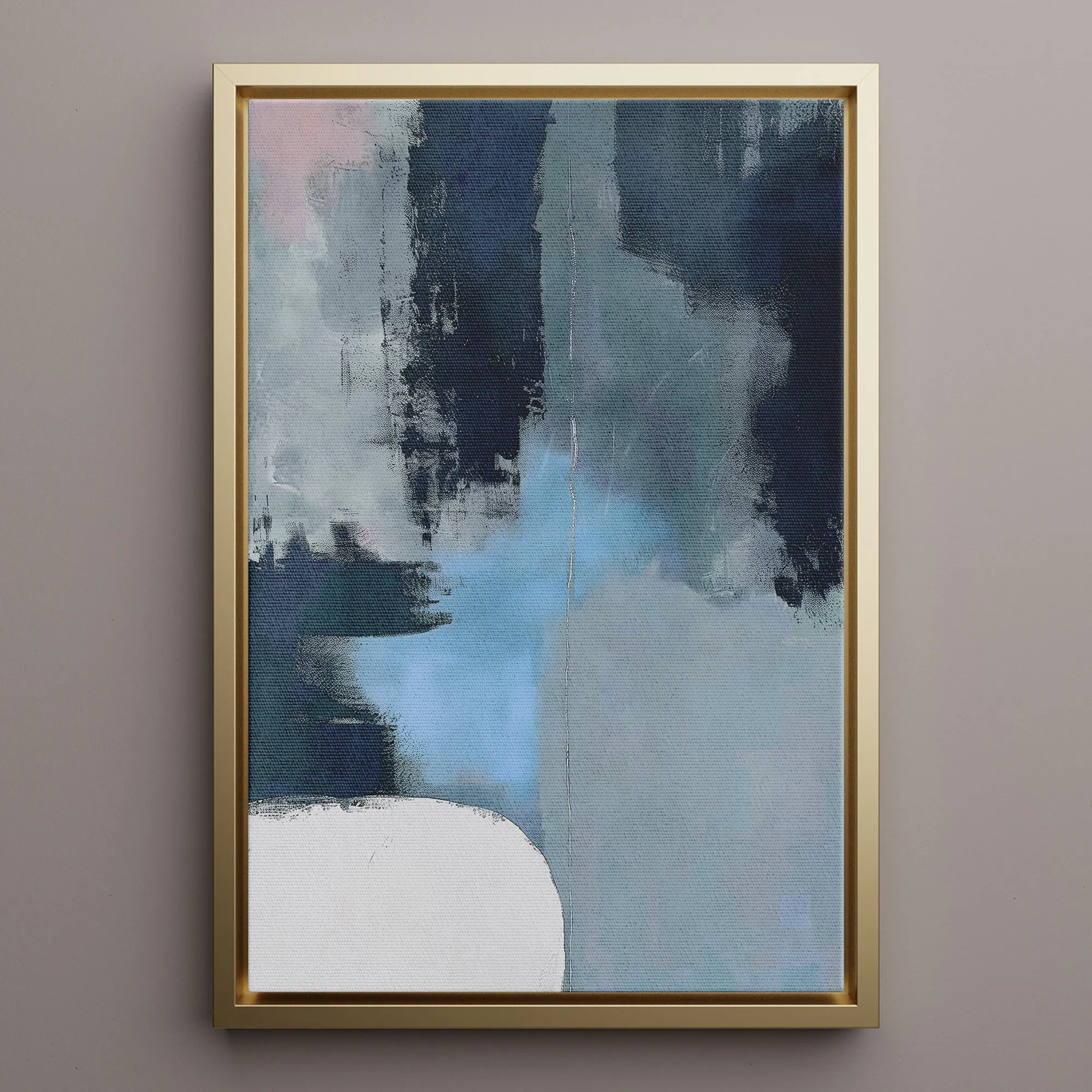 Canvas Wall Art Stretched Over Wooden Frame with Floating Frame and Blue Light Abstract Painting CV4127