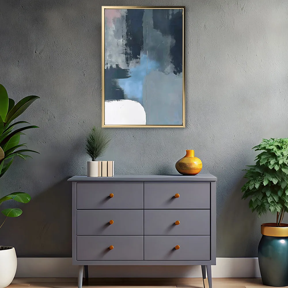 Canvas Wall Art Stretched Over Wooden Frame with Floating Frame and Blue Light Abstract Painting CV4127