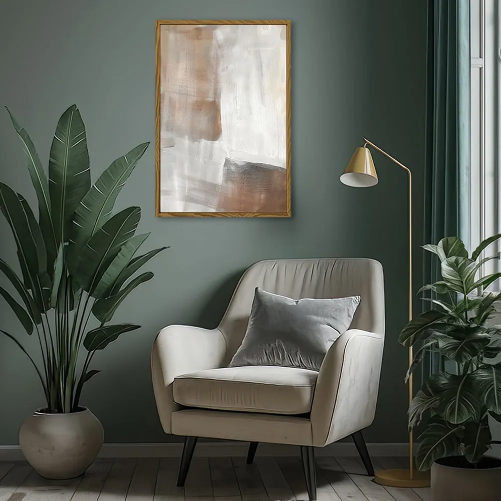 Canvas Wall Art Stretched Over Wooden Frame with Floating Frame and Brown Shades Abstract Painting CV4130