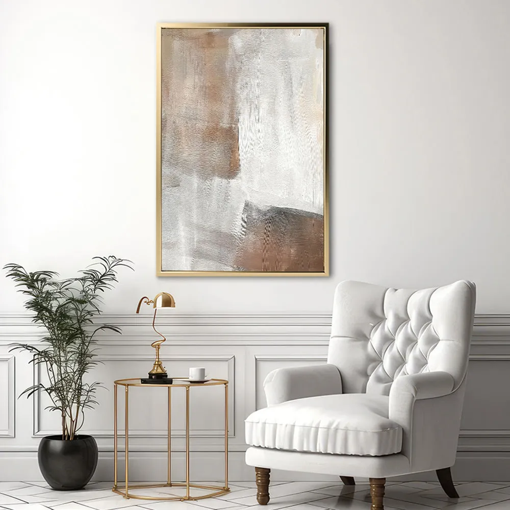 Canvas Wall Art Stretched Over Wooden Frame with Floating Frame and Brown Shades Abstract Painting CV4130