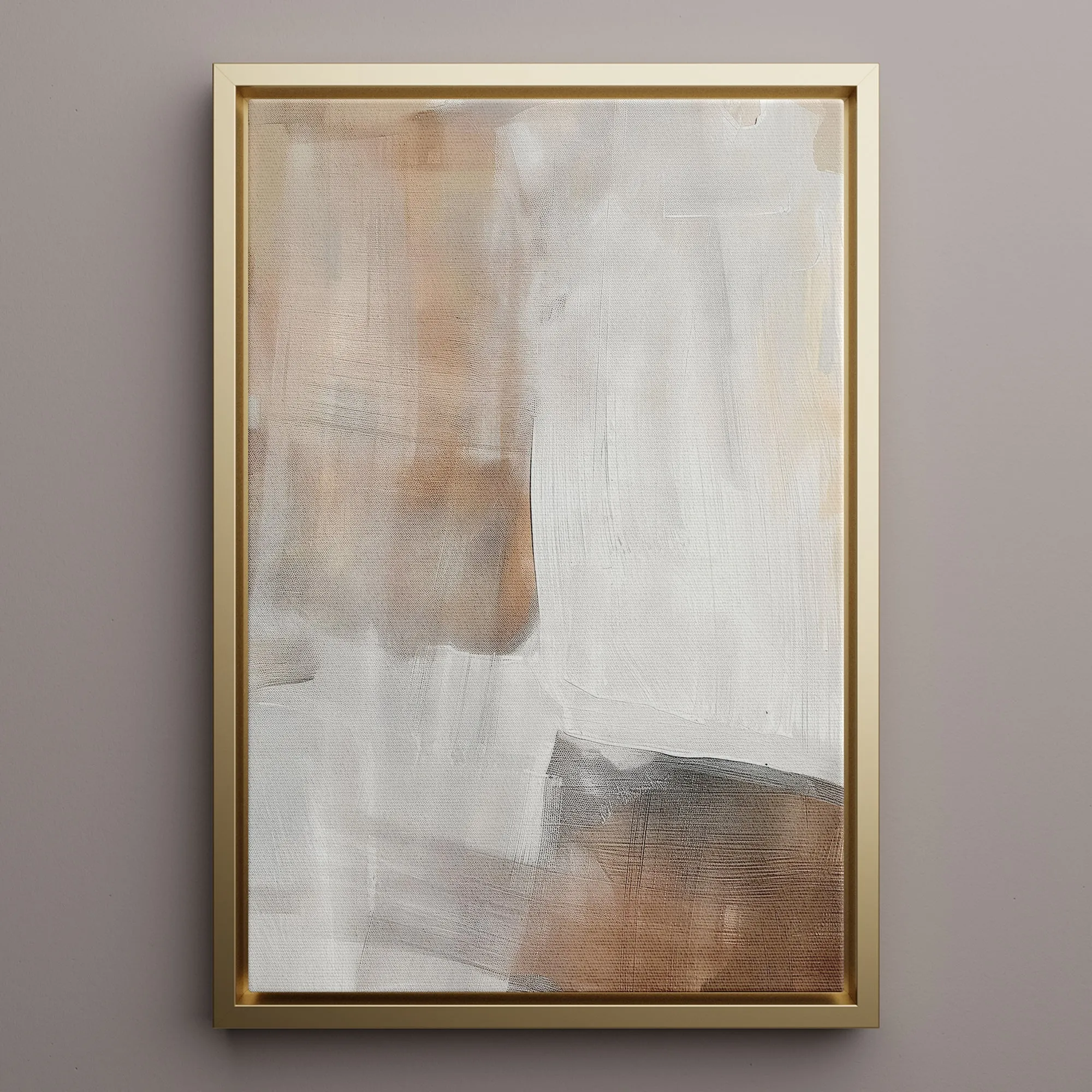 Canvas Wall Art Stretched Over Wooden Frame with Floating Frame and Brown Shades Abstract Painting CV4130