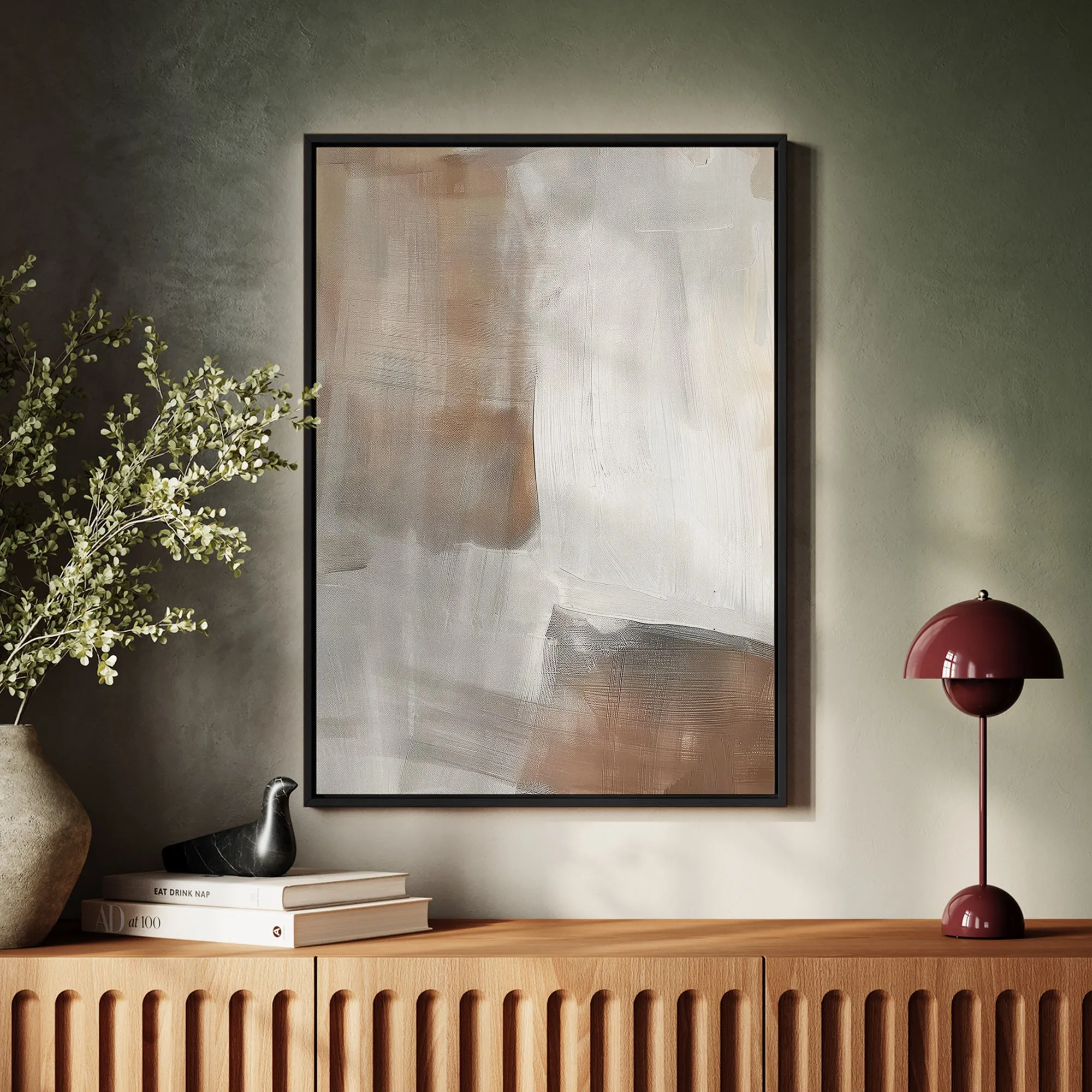 Canvas Wall Art Stretched Over Wooden Frame with Floating Frame and Brown Shades Abstract Painting CV4130